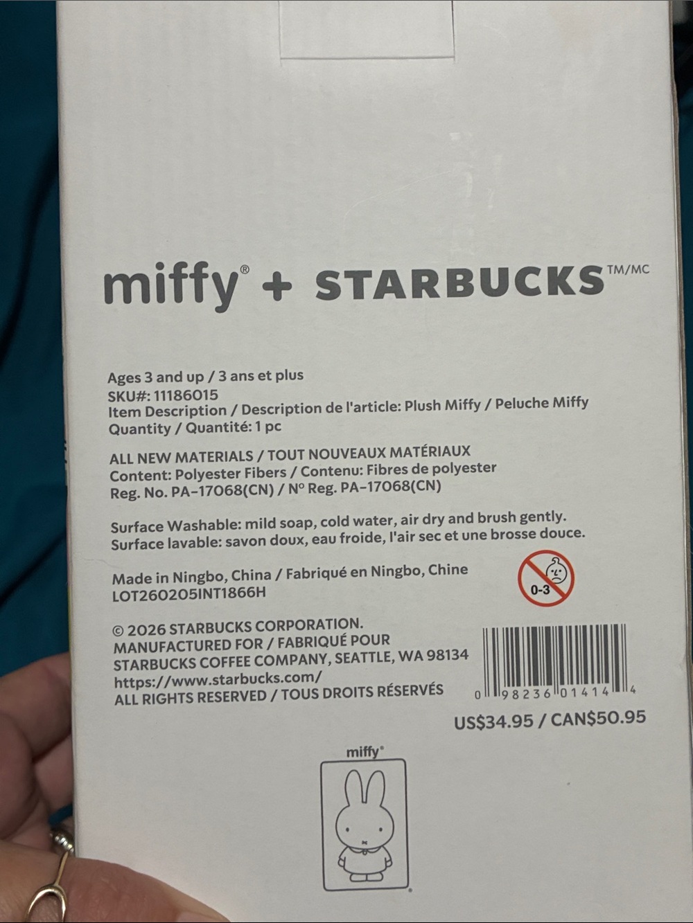 Starbucks x miffy White Plush Bunny with Green Apron - Picture 6 of 8